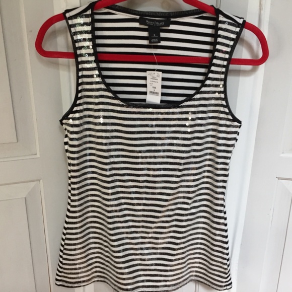 White House Black Market Striped Sequin Tank Top~ NWT - Picture 2 of 16